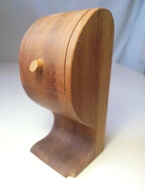 1952 Mid Century Wooden Trinket Box, Sculptural Roller Mechanical Jewelry Box